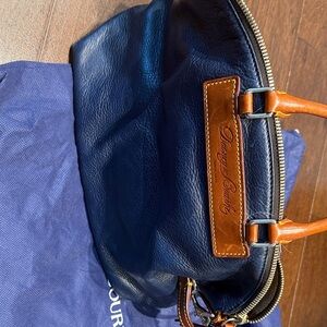 Dooney & Bourke Blue Leather Satchel with Brown Trim